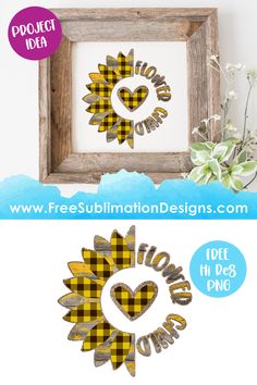 a wooden frame with the words love and sun on it, next to an image of a