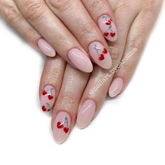 Manicure Acrylic Nails, Cherry Hearts, Diy Nails Easy, Cherry Nail Art, Heart Nail Designs, Minimal Nails