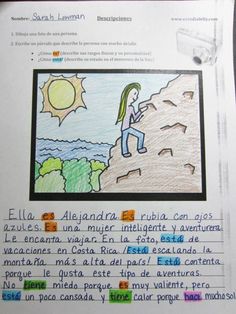 an open book with writing and pictures on the front cover, in spanish for children