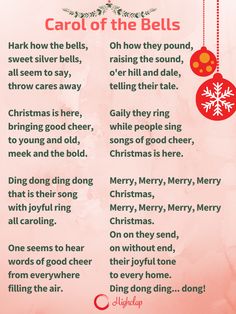 a christmas poem with the words carol of the bells