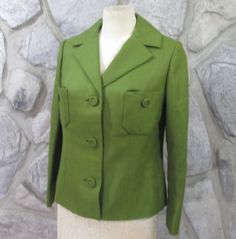 "This is a vintage suit jacket, custom tailored by Stephen Lo from the Hilton Hotel Arcade in Hong Kong. Green wool with fabric covered buttons. Excellent condition. Beautifully made. Measures about a 36\" bust. Length is about 20\" from top of shoulder to bottom edge." Boutique Suit, Hong Kong Hotels, Vintage Suit, Boutique Suits, Vintage Suits, Hilton Hotel, Fabric Covered Button, Womens Blazers, Green Wool