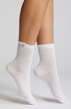 Open-knit stitches subtly pattern these classic quarter socks made of a breathable cotton blend. Cotton/nylon Machine wash, tumble dry Imported Ugg Socks, Quarter Socks, Knit Stitches, White Sock, Open Knit, Knitting Stitches, Hosiery, Dream Closet, Fashion Inspo