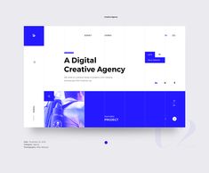 the landing page for a digital creative agency, with blue and white squares on it