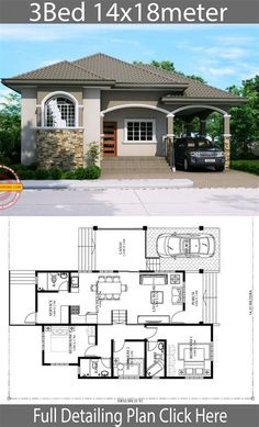 two story house plan with 3 beds and 4 bathrooms