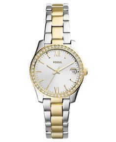 Women's Scarlette Two-Tone Stainless Steel Bracelet Watch 32mm Stainless Steel Watch Women, Watches Women, Fossil Watch, Date Calendar, Hand Watch, Fossil Watches, Analog Watch, Two Tone Watch, Women Wrist Watch