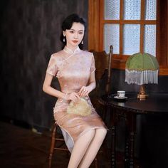 Qipao Details: Material: 19 mome mulberry silk (19 姆米重磅真絲) Mulberry silk is "the second skin of the human body", which feels soft, and smooth. High lights: Fully lined Qipao, hand warping, and hand-made Pankou Number of layers: Double layer Thickness: Moderate thickness Elasticity: Slightly elastic Occasions: Events, meetings, and special occasions Size Chart: (Scroll to the side for the full chart) If any part of your body especially the busts or hips at the upper end of the size range then ple Elegant Fitted Silk Cheongsam, Elegant Summer Dress For Tea Ceremony, Summer Fitted Cheongsam For Tea Ceremony, Fitted Summer Cheongsam For Tea Ceremony, Fitted Cheongsam For Summer Tea Ceremony, Summer Tea Ceremony Fitted Cheongsam, Traditional Fitted Summer Cheongsam, Elegant Summer Cheongsam Fitted, Summer Elegant Fitted Cheongsam