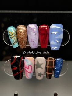 Handmade press on nails for the Eras Tour! Tar emot beställningar på instagram 🇸🇪 #nails #swiftie #taylorswift #erastour #pressonnails #pressonnailsforsale Taylor Swift Press On Nails, Eras Tour Nails Folklore, Taylor Swift Reputation Nail Art, Taylor Swift Nail Ideas Reputation, Taylor Swift Nail Ideas Eras Tour, Ttpd Nails Taylor Swift