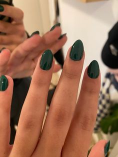 Dark Green Nails, October Nails, Nails Press, Green Nail Polish, Short Almond, Finger Nails, Green Nail