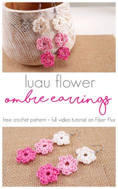 crochet flower earrings with text overlay that says free crochet pattern