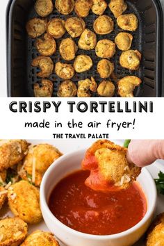 crispy tortellini made in the air fryer and served with tomato sauce