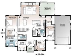 the floor plan for this modern home is very large and has two master suites on each side