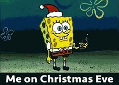 the spongebob is wearing a santa hat and holding a cell phone in his hand