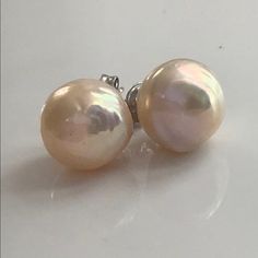 Organic Round Kasumi Style Pearl Studs, 10mm Real Cultured Freshwater Pearl Studs, Creamy-White Peach With Orient. Set In Sterling Silver Post And Back. Handpicked And Handmade By Me. Stud Pearl Earrings, Organic Earrings, Earring Studs, Pearl Stud Earrings, Pearl Studs, Creamy White, Fresh Water, Freshwater Pearls, Pearl Earrings