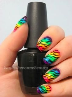 Rainbow Nail Art Designs, Zebra Nail Art, Do It Yourself Nails, Zebra Print Nails, Rainbow Nail Art, Rainbow Nail, Unghie Nail Art, Zebra Nails