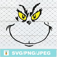 a drawing of a cat with yellow eyes on a white wooden background that says svpngjpeg