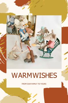 the book cover for warm wishes from our family to yours, with two mice on rocking chairs