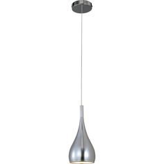 a chrome colored pendant light hanging from a ceiling