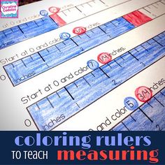 four rulers are shown with the words coloring rulers to teach measuring