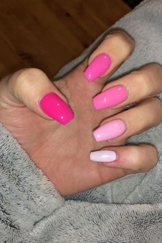 24 Insanely Cool Pink Ombre Nails You Can Recreate - Its Claudia G Nail Ideas Different Shades Pink, Each Nail Different Color Shades Pink, Every Nail Different Color Shades Pink, 5 Different Color Nails Pink, Pink Nails All Different Shades, Pink Nails Multicolor, Pink Nails Multiple Shades, Acrylic Nails Different Colors Each Hand, Pink Nails Different Colors