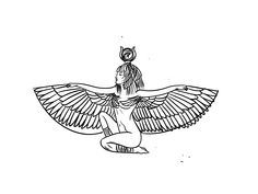 a black and white drawing of a woman sitting on the ground with her wings spread