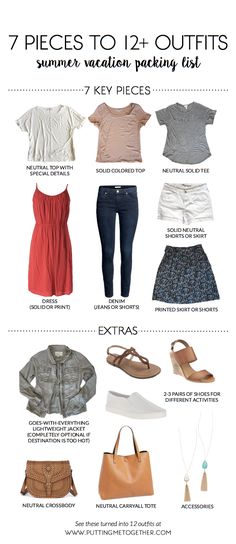 the 7 pieces to 12 outfits for summer vacation packing list