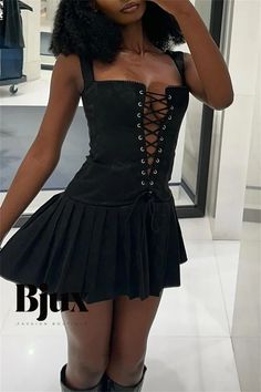 Bjux - Elegant and Stylish Solid Backless Square Collar Vest Dress Casual Summer Corset Dress For Night Out, Gothic Fitted Mini Dress For Date Night, Casual Corset Dress For Night Out In Spring, Spring Casual Corset Dress For Night Out, Casual Spring Corset Dress For Night Out, Casual Sleeveless Corset Dress For Night Out, Casual Fitted Corset Dress For Night Out, Edgy Sleeveless Corset Dress For Night Out, Gothic Fitted Sleeveless Mini Dress