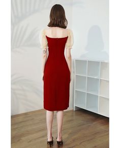 Buy sheath burgundy red wedding party dress with bubble sleeves high quality at affordable price online. Free shipping and pro custom service since 2009. Burgundy Red Wedding, Wedding Bed, Burgundy Midi Dress, Woman Wine, Wedding Party Dress, Color Rojo, Formal Party, Style Dresses, Red Wedding