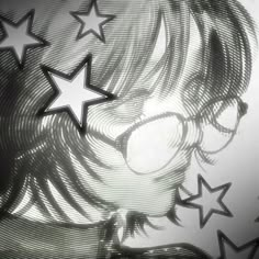 a drawing of a girl with stars in her hair and glasses on top of her head