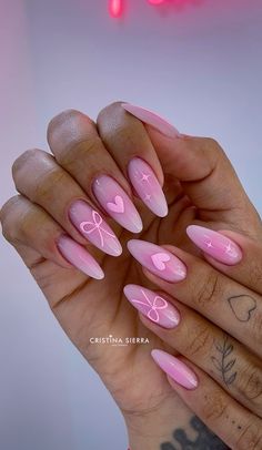 Nail Idea Coquette, Almond Pink Nails Design, Uñas Coquette, Hello Nails, Square Nail Designs, Not Talking, Almond Nails Designs, Festival Nails