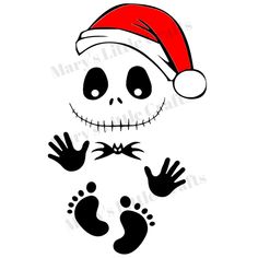 a skeleton with a santa hat on it's head and two hands in the air