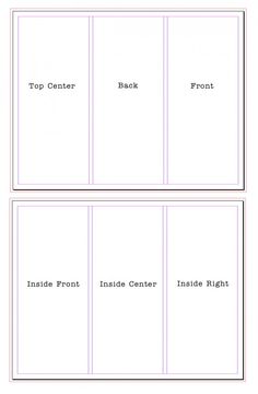 four fold up cards with the words top corner, front and back in white ink