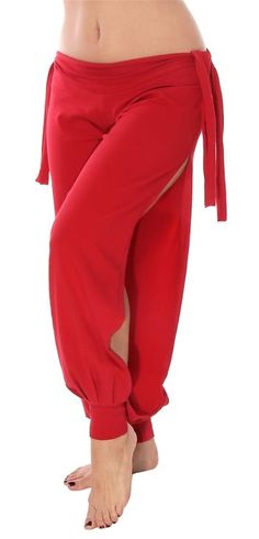 Comfortable Stretch Red Harem Pants with Side Ties and Slits Teaching Outfits, Hip Scarves, Dance Pants, Dance Bag, Waiting List, Halloween Party Costumes, Look Stylish, Belly Dance, Skirt Pants