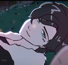 an animated image of a woman laying on the ground with her arm around someone's shoulder