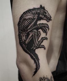 a man's arm with a skeleton and a dragon tattoo on the side of his arm