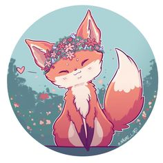 a fox with a flower crown on its head