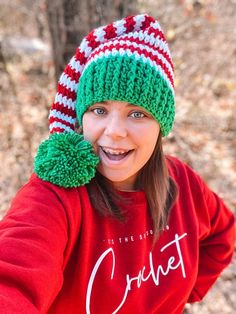 Crochet Elf Hat, Christmas Cap, Elf Stocking, Christmas Hats, Lion Brand Wool Ease, Hat Knitting Pattern, Stocking Cap, Hat Knitting, Elf Hat