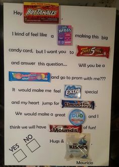 a white board with candy bars on it