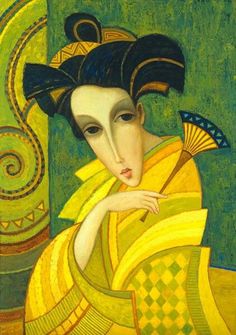 ♔ Sergei Ivanovich Smirnov - Artiste Russe Art Et Illustration, Abstract Faces, Folk Art Painting, Fashion Painting, Face Art, Figurative Art