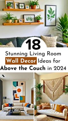 18 Stylish Living Room Wall Decor Ideas for Above the Couch in 2024 - Transform your space with shelves, art, plants, and macrame! Over The Couch Mirror Ideas, Wall Art Behind Couch Ideas, Layered Wall Decor, Asymmetrical Wall Decor, Living Room Wall Above Couch, Over The Couch Wall Decor Ideas, Contemporary Living Room Wall Decor, Wide Wall Decor