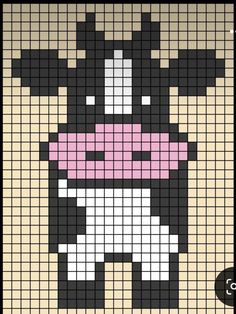 a cross stitch pattern that looks like a cow with pink and white spots on it