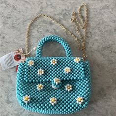 Kendra Dandy Bouffants & Broken Hearts Beaded Purse Light Blue With Beaded White Flowers Snap Closure, Inside Zipper Pocket New With Tags Kendra Dandy, Flowers Snap, Bohemian Clutch, Sequin Purse, Plaid Tote, Flower Purses, Broken Hearts, Drawstring Bucket Bag, Leather Travel Bag