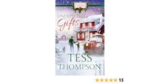 a book cover for the unexpected christmas gifts by teess thompson, with an image of a man and woman holding hands