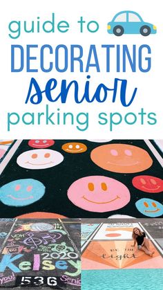 collage of painted senior parking spots Senior Parking Spot Painting Tips, How To Paint A Senior Parking Spot, Chalking Senior Parking Spots, Painting A Parking Spot, Student Parking Lot Painting, Paint Senior Parking Spots, Senior Chalk Parking Spot Simple, Chalk Your Spot Senior, Senior Parking Space Ideas Christian