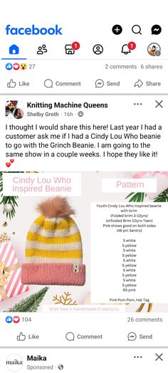 the facebook page for knitting machine queens, which has been updated to include images and text