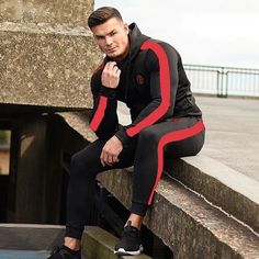 Whether it's a workout day or a night out with friends, this premium men's fitness suit is a perfect fit. Durable construction and made with 100% cotton. Machine wash cold. Man Tracksuit, Gym Tracksuit, Gym Sportswear, Suit Man, Sport Clothing, Men Tracksuit, Hoodie Pants, Gym Hoodie, Track Suit Men