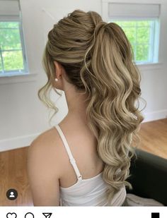 High Pony For Wedding, Prom Updos For Long Hair Ponytail, Loose Curl Ponytail, Wedding High Ponytail Hairstyles, Ponytail For Prom, Bridal High Ponytail, High Pony Hairstyles, Bridesmaid Ponytail Hairstyles, Ponytail Curly Hairstyles