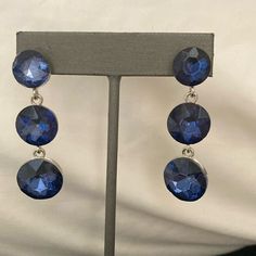 3-Tier Dangling Blue Glass Earrings Blue Teardrop Metal Chandelier Earrings, Blue Glass Drop Earrings, Blue Nickel-free Dangle Chandelier Earrings, Nickel-free Blue Teardrop Crystal Earrings, Nickel-free Blue Glass Earrings, Glass Earrings, Earrings Color, Blue Glass, Full Service