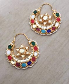 Kundan EarringsNavratna ChandbaliKundan JewelryDesigner | Etsy Kundan Chandbali, Earring Indian, Pakistani Bridal Jewelry, Sabyasachi Jewellery, Kundan Jewelry, Heritage Jewellery, Real Gold Jewelry, Chandbali Earrings, Kundan Earrings