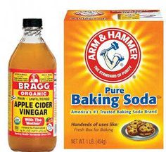 baking soda and box of apple cider vinegar on a white background with an orange label