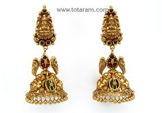 22 Karat Gold "Lakshmi - Peacock" Jhumkas (Buttalu)- Gold Dangle Earrings with Color Stones & Beads(Temple Jewellery)

Enhance Your Beauty with our 22 Karat Gold "Lakshmi - Peacock" Jhumkas!    Indulge in the rich tradition of Indian craftsmanship with our exquisite Gold Dangle Earrings. Adorned with Color Stones & Beads, these Temple Jewellery Jhumkas are a timeless piece that will elevate your style to new heights. The intricate design of the Peacock symbolizes grace and beauty Luxury Chandbali Temple Jewelry Earrings, 22k Gold Chandbalis With Latkans Temple Jewelry, 22k Gold Jhumkas For Ceremonial Navratri, 22k Gold Chandbalis With Latkans For Festivals, Ceremonial Temple Jewelry Danglers For Festivals, 22k Gold Peacock Design Earrings For Ceremonial Occasions, 22k Gold Peacock Design Earrings For Ceremonial, Ceremonial 22k Gold Peacock Earrings, Gold Peacock Design Jhumkas For Navratri